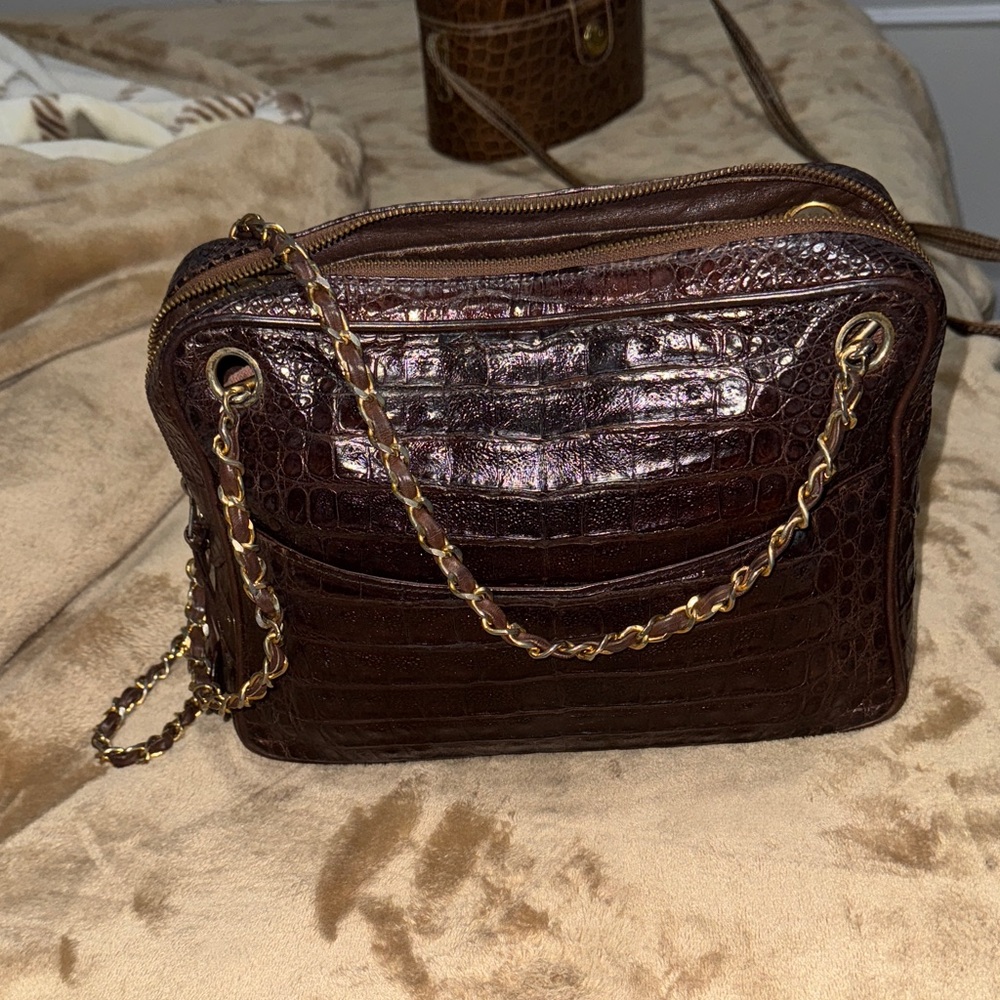 CHANEL Brown Genuine Crocodile-
Crossbody Bag